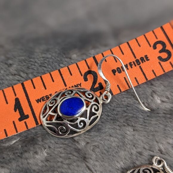 Vintage Sterling Silver & Lapis Lazuli Filigree Pierced Earrings - Picture 5 of 8